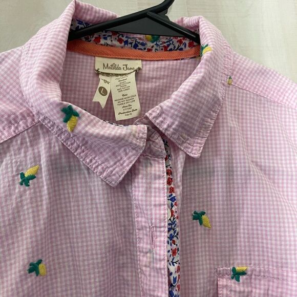Matilda Jane pink and white check button front blouse top‎ long sleeve, large - Picture 2 of 13